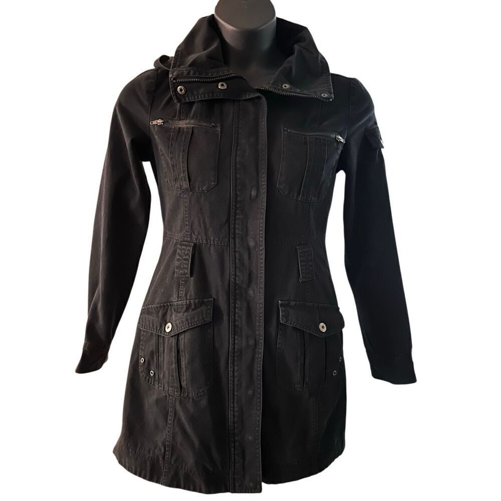 Anchor Blue Womens Black Long Sleeve Cotton Hooded Long Jacket Size Medium